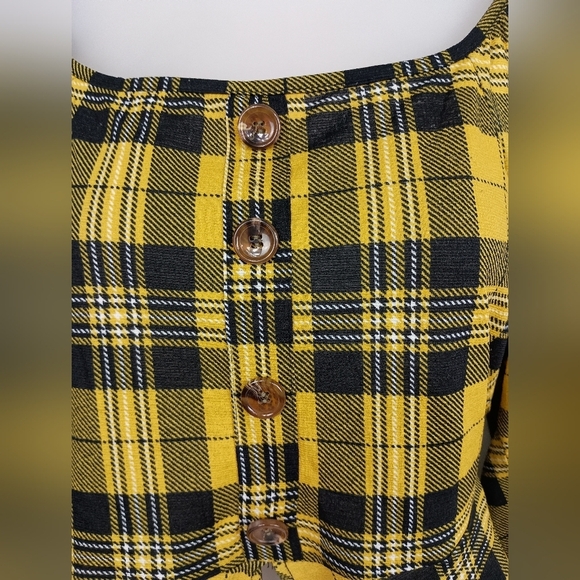 2 FOR $30 Bumblebee Plaid Button-Up Top Preppy Patchwork Clueless (#1,284) - Picture 4 of 10